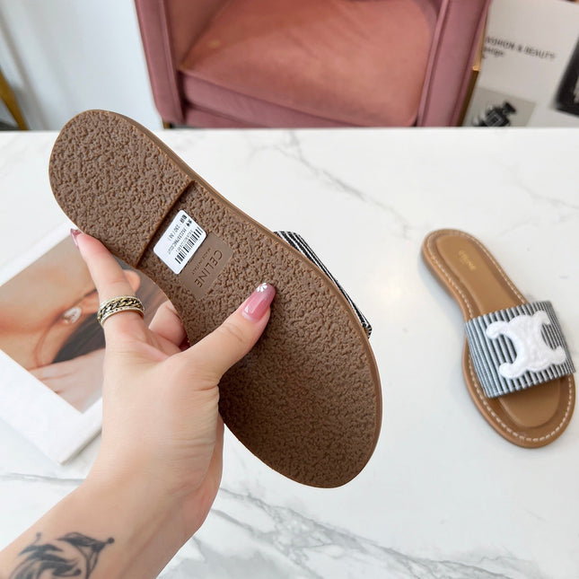 LYMPIA MULE STRIPED CANVAS WOOL LOGO
