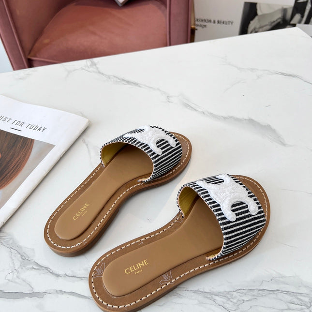 LYMPIA MULE STRIPED CANVAS WOOL LOGO