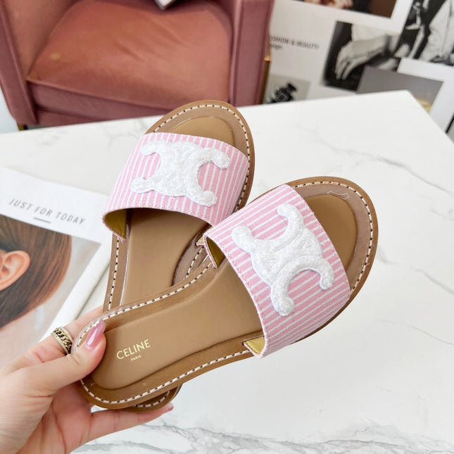 LYMPIA MULE STRIPED LIGHT PINK CANVAS WOOL LOGO