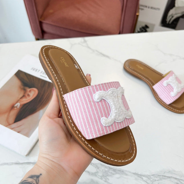 LYMPIA MULE STRIPED LIGHT PINK CANVAS WOOL LOGO