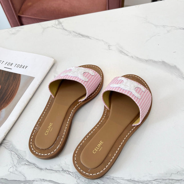 LYMPIA MULE STRIPED LIGHT PINK CANVAS WOOL LOGO