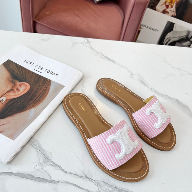 LYMPIA MULE STRIPED LIGHT PINK CANVAS WOOL LOGO