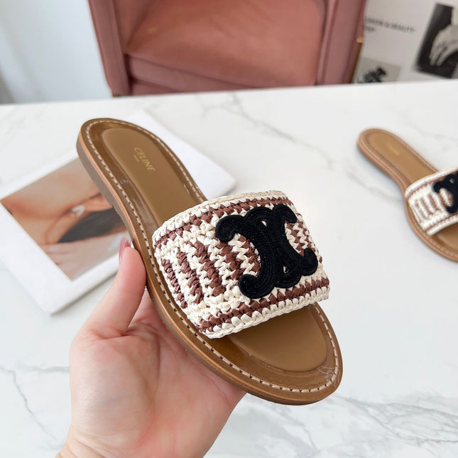 LYMPIA MULE WHITE MIX BROWN RAFFIA BLACK LOGO