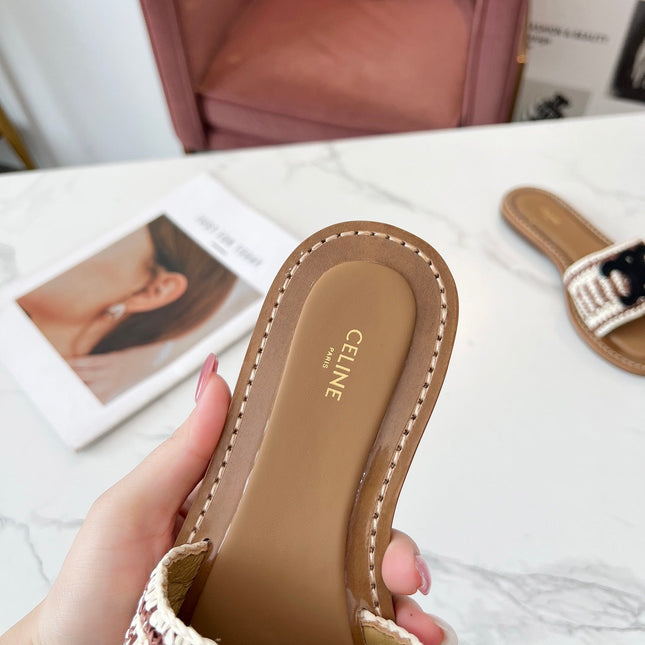 LYMPIA MULE WHITE MIX BROWN RAFFIA BLACK LOGO