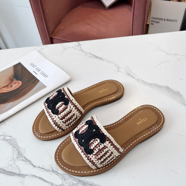 LYMPIA MULE WHITE MIX BROWN RAFFIA BLACK LOGO