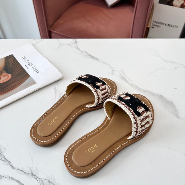 LYMPIA MULE WHITE MIX BROWN RAFFIA BLACK LOGO
