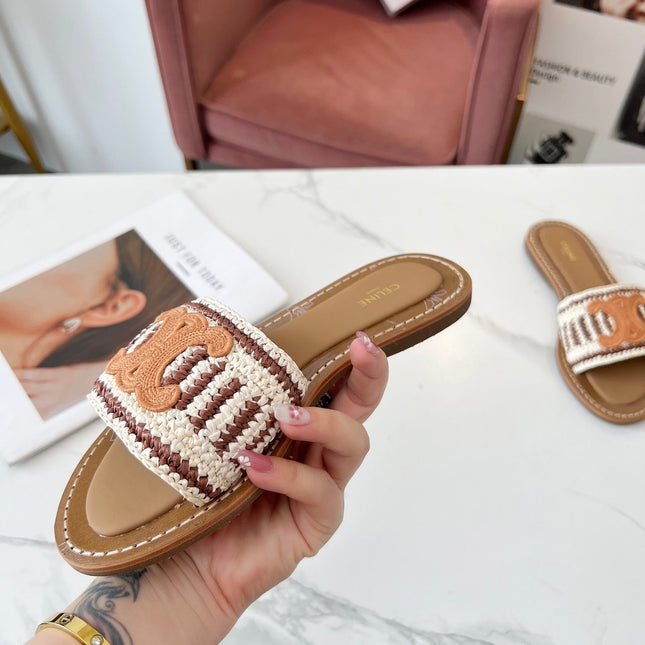 LYMPIA MULE WHITE MIX BROWN RAFFIA PERU BROWN LOGO