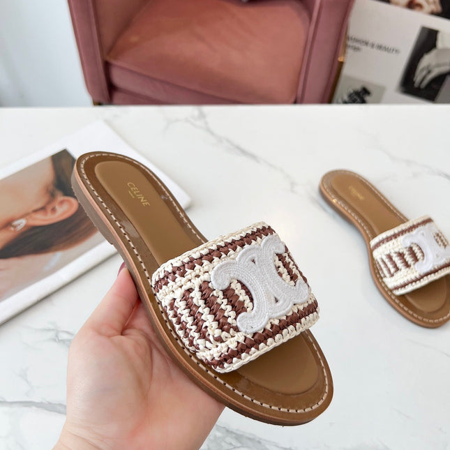 LYMPIA MULE WHITE MIX BROWN RAFFIA
