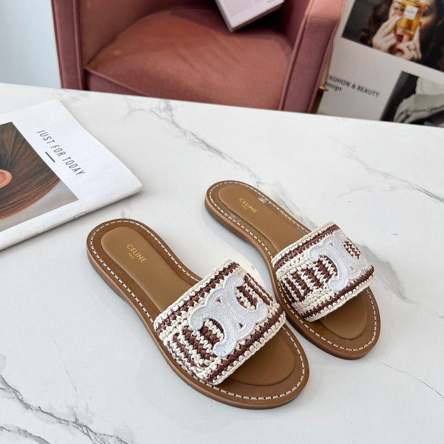 LYMPIA MULE WHITE MIX BROWN RAFFIA