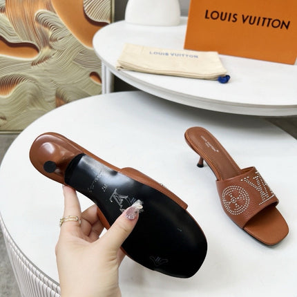 HIGH MULE IN BRONZE BROWN LAMBSKIN WITH RHINSTONES 55 MM