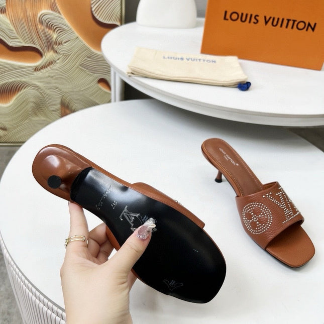 HIGH MULE IN BRONZE BROWN LAMBSKIN WITH RHINSTONES 55 MM