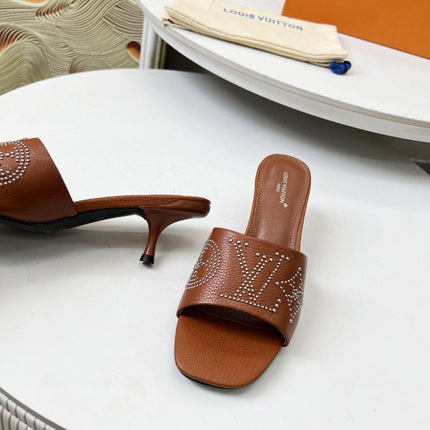 HIGH MULE IN BRONZE BROWN LAMBSKIN WITH RHINSTONES 55 MM