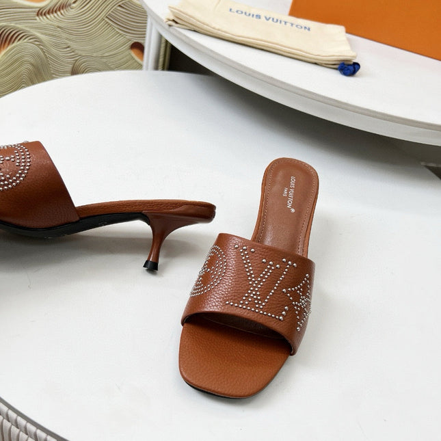 HIGH MULE IN BRONZE BROWN LAMBSKIN WITH RHINSTONES 55 MM