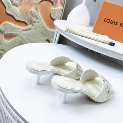 HIGH MULE IN WHITE LAMBSKIN WITH RHINSTONES 55 MM