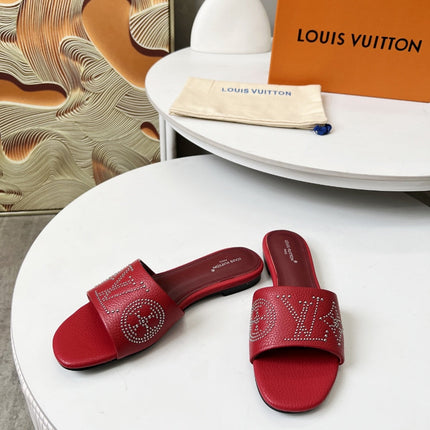 FLAT SLIDE IN RUBY RED LAMBSKIN WITH RHINSTONES