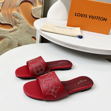 FLAT SLIDE IN RUBY RED LAMBSKIN WITH RHINSTONES