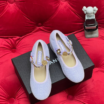 HIGH MARY JANE SHOES LIGHT BLUE WOOL TWEED