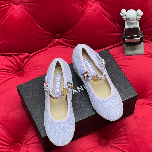 HIGH MARY JANE SHOES LIGHT BLUE WOOL TWEED