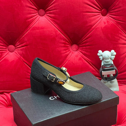 HIGH MARY JANE SHOES BLACK WOOL TWEED
