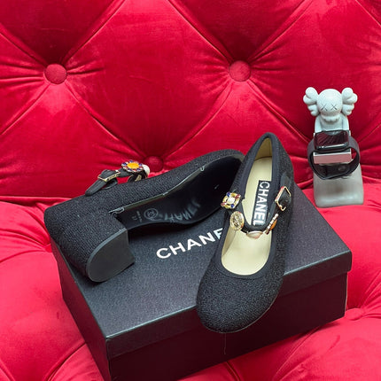 HIGH MARY JANE SHOES BLACK WOOL TWEED