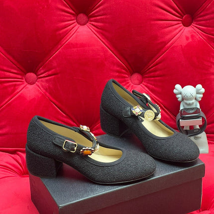 HIGH MARY JANE SHOES BLACK WOOL TWEED