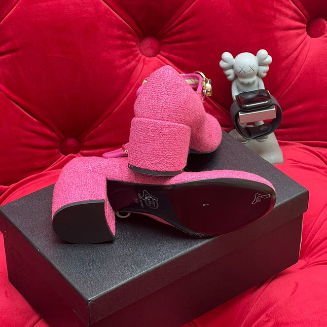 HIGH MARY JANE SHOES HOT PINK WOOL TWEED