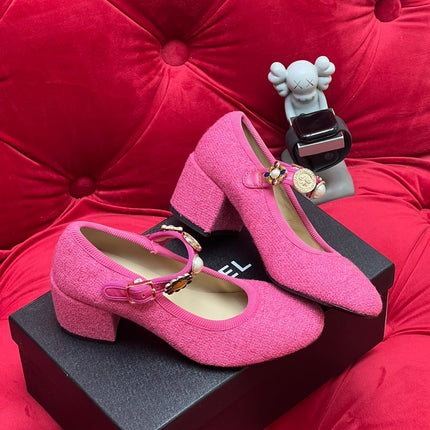 HIGH MARY JANE SHOES HOT PINK WOOL TWEED