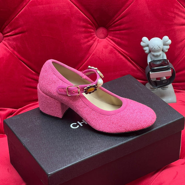 HIGH MARY JANE SHOES HOT PINK WOOL TWEED