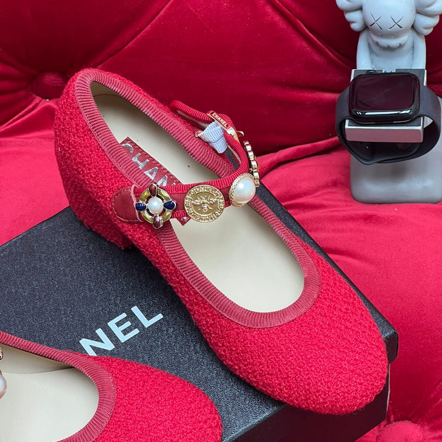 HIGH MARY JANE SHOES CHERRY RED WOOL TWEED