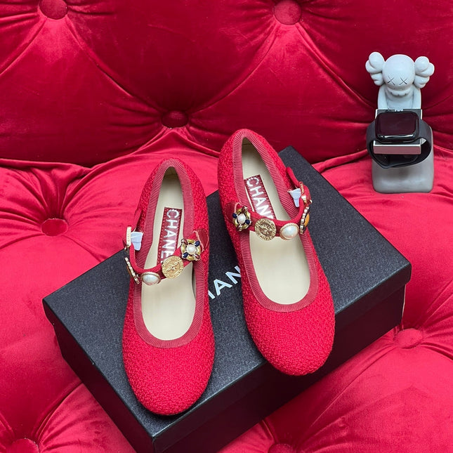HIGH MARY JANE SHOES CHERRY RED WOOL TWEED