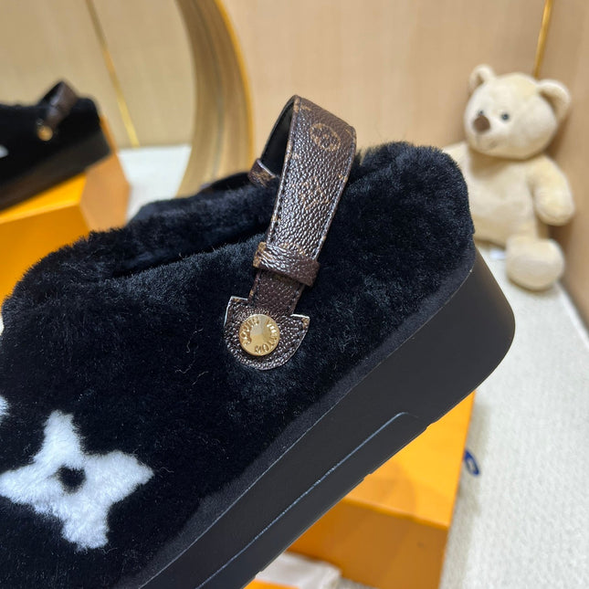ASPEN COMFORT CLOG IN BLACK MIX WHITE FLEECE