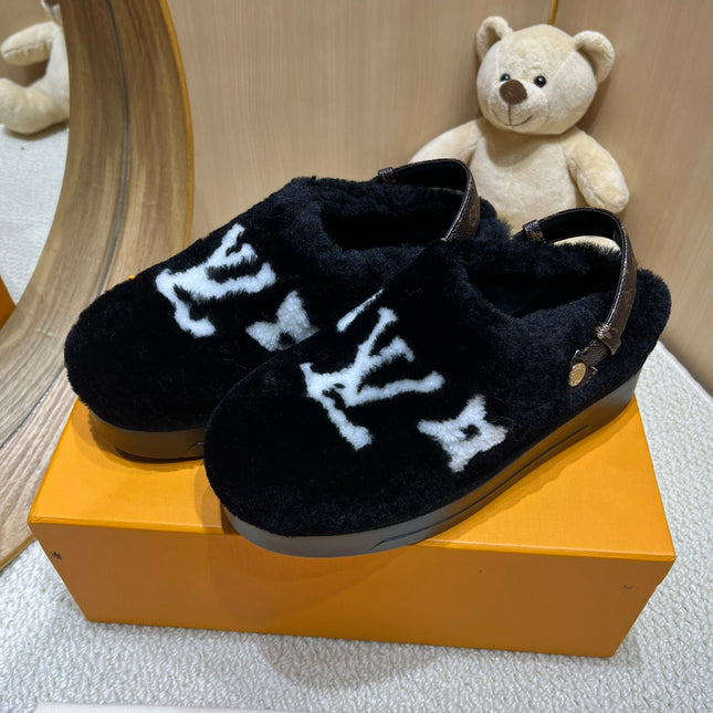 ASPEN COMFORT CLOG IN BLACK MIX WHITE FLEECE