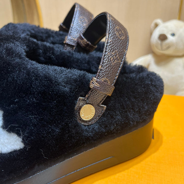 ASPEN COMFORT CLOG IN BLACK MIX WHITE FLEECE