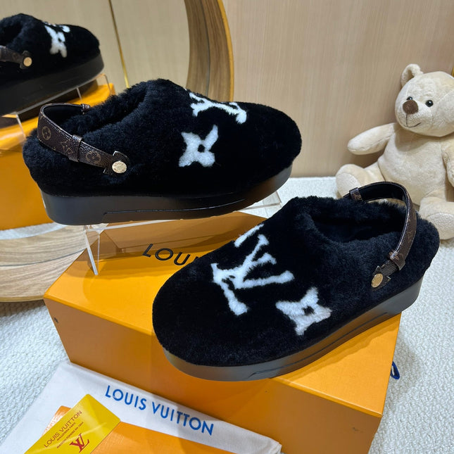 ASPEN COMFORT CLOG IN BLACK MIX WHITE FLEECE