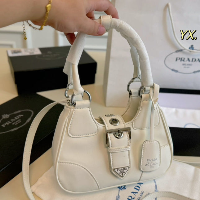 PRA 23 MOON PADDED BAG WHITE CALFSKIN WITH STRAP