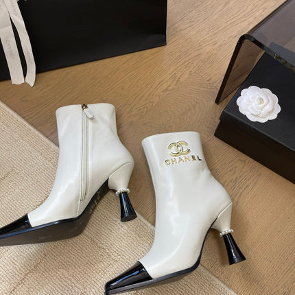 BONGADE BOOTS IN WHITE MIX BLACK CALFSKIN