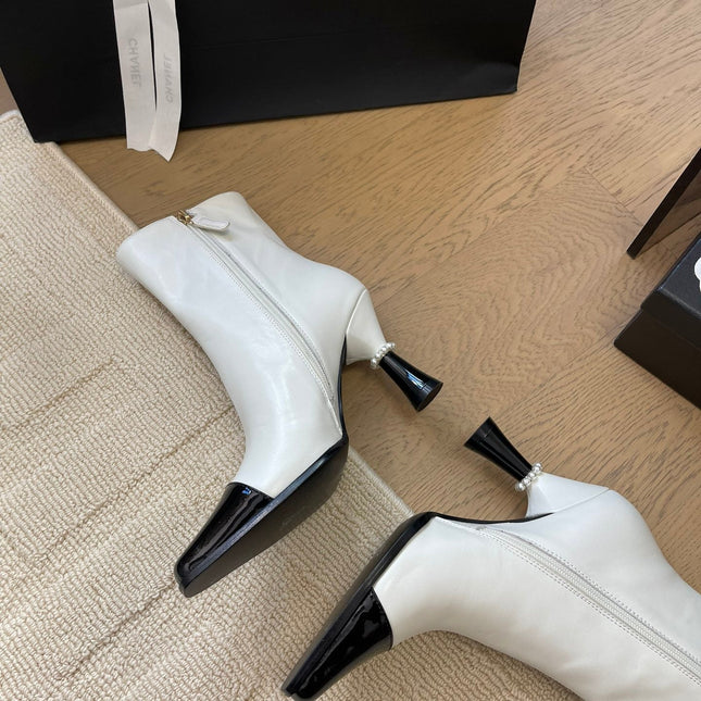 BONGADE BOOTS IN WHITE MIX BLACK CALFSKIN