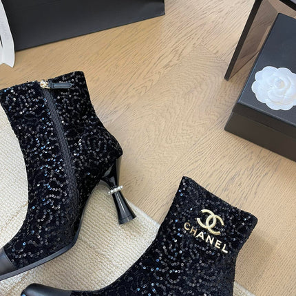 BONGADE BOOTS IN BLACK CALFSKIN AND SEQUINS