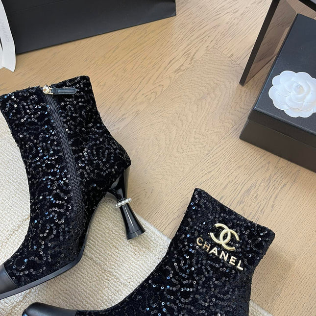 BONGADE BOOTS IN BLACK CALFSKIN AND SEQUINS