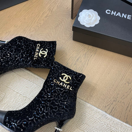 BONGADE BOOTS IN BLACK CALFSKIN AND SEQUINS