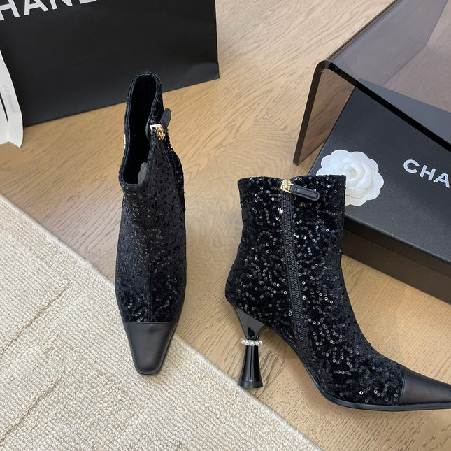 BONGADE BOOTS IN BLACK CALFSKIN AND SEQUINS