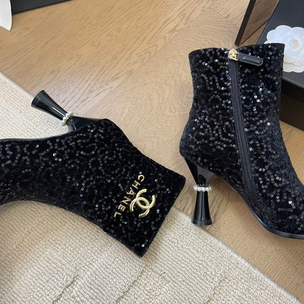 BONGADE BOOTS IN BLACK CALFSKIN AND SEQUINS
