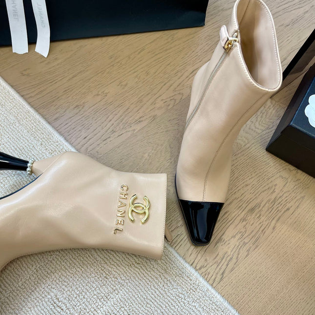 BONGADE BOOTS IN BEIGE MIX BLACK CALFSKIN