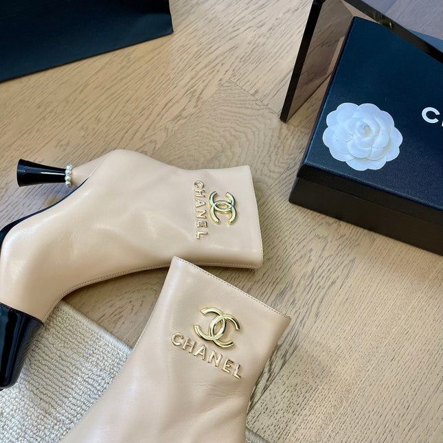 BONGADE BOOTS IN BEIGE MIX BLACK CALFSKIN