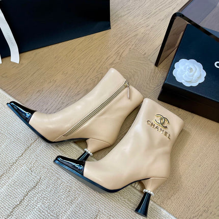 BONGADE BOOTS IN BEIGE MIX BLACK CALFSKIN