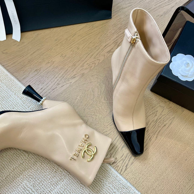 BONGADE BOOTS IN BEIGE MIX BLACK CALFSKIN