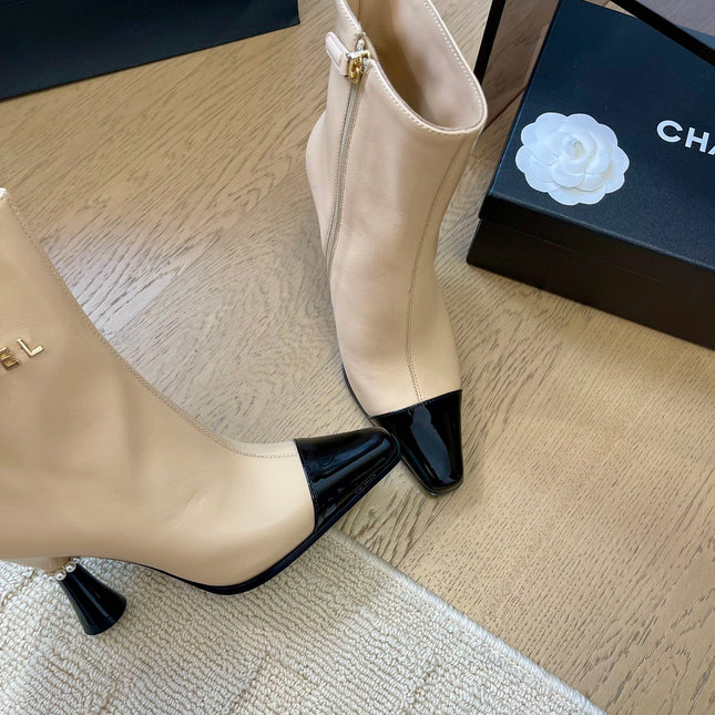 BONGADE BOOTS IN BEIGE MIX BLACK CALFSKIN