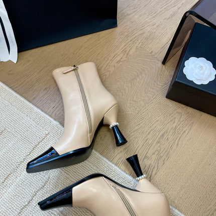 BONGADE BOOTS IN BEIGE MIX BLACK CALFSKIN