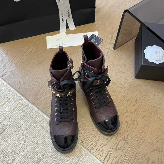 ALPHABET MARTIN BOOTS IN BRUNETTE BROWN MIX BLACK LAMBSKIN