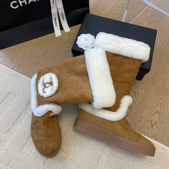 HIGH BOOTS IN CIDER BROWN SUEDE AND FLEECE LINING